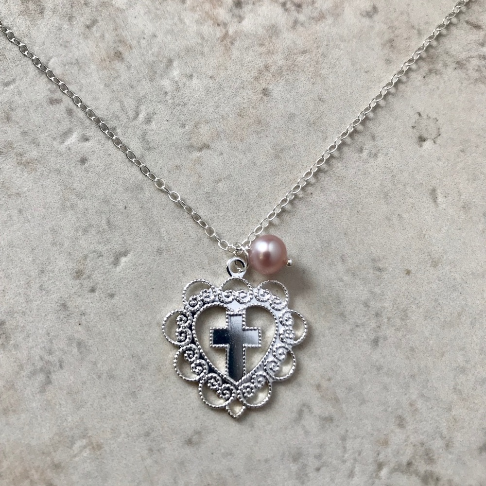 Heart with Cross and Pink Pearl